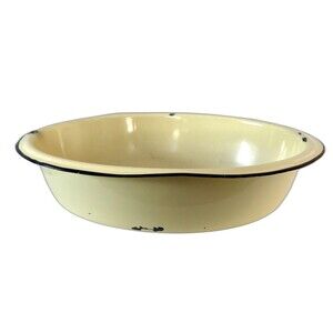 VNT Enamel Ware Tub Basin Oval Wash Bowl 18” Farmhouse Baby Bath Cream/black